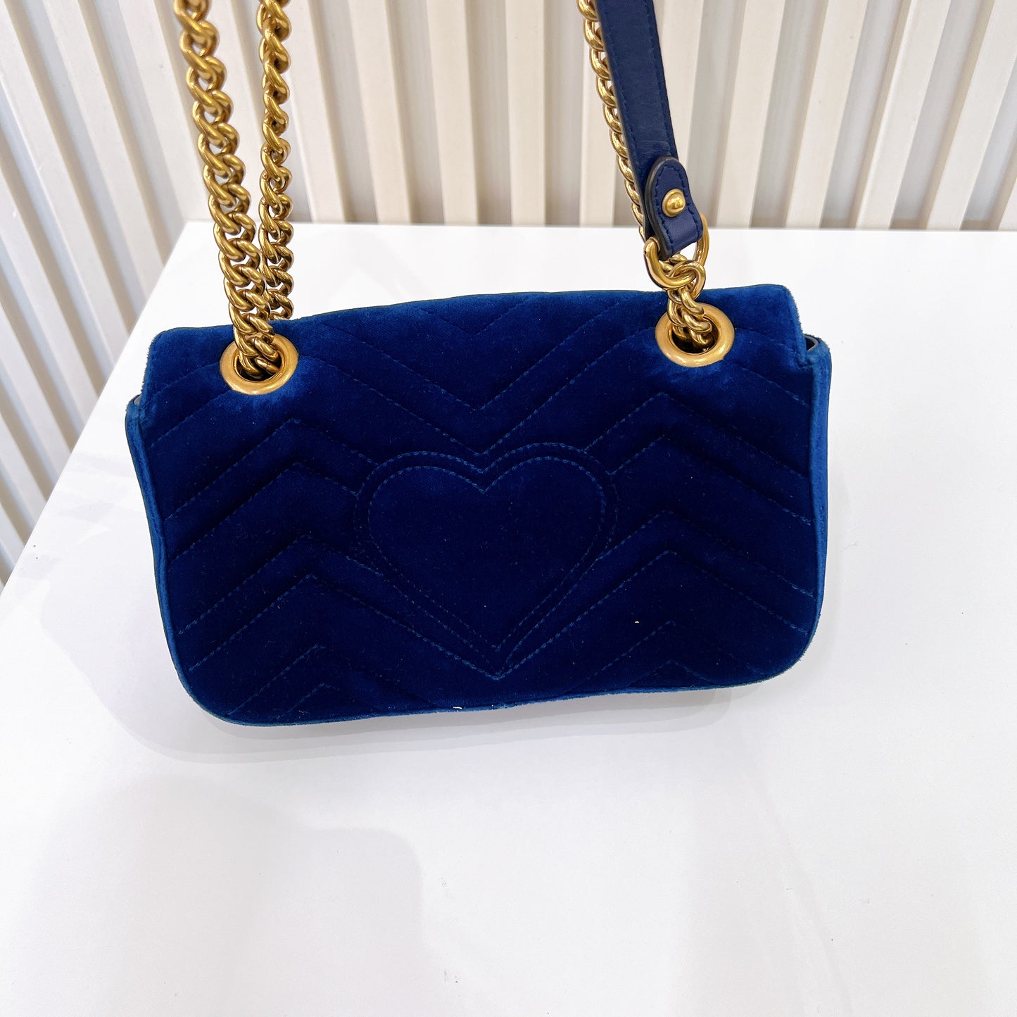 Gucci Marmont Mini Blue In Velvet