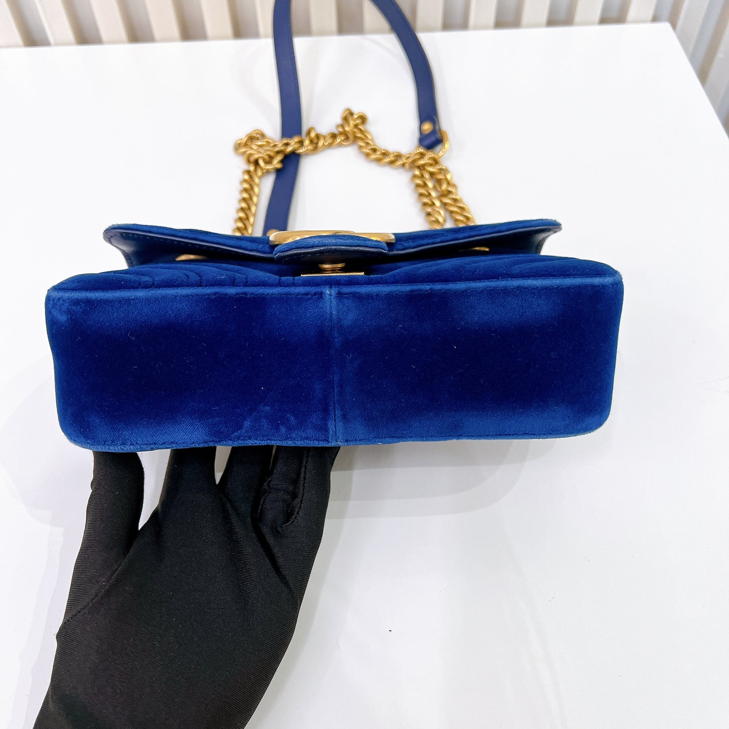Gucci Marmont Mini Blue In Velvet