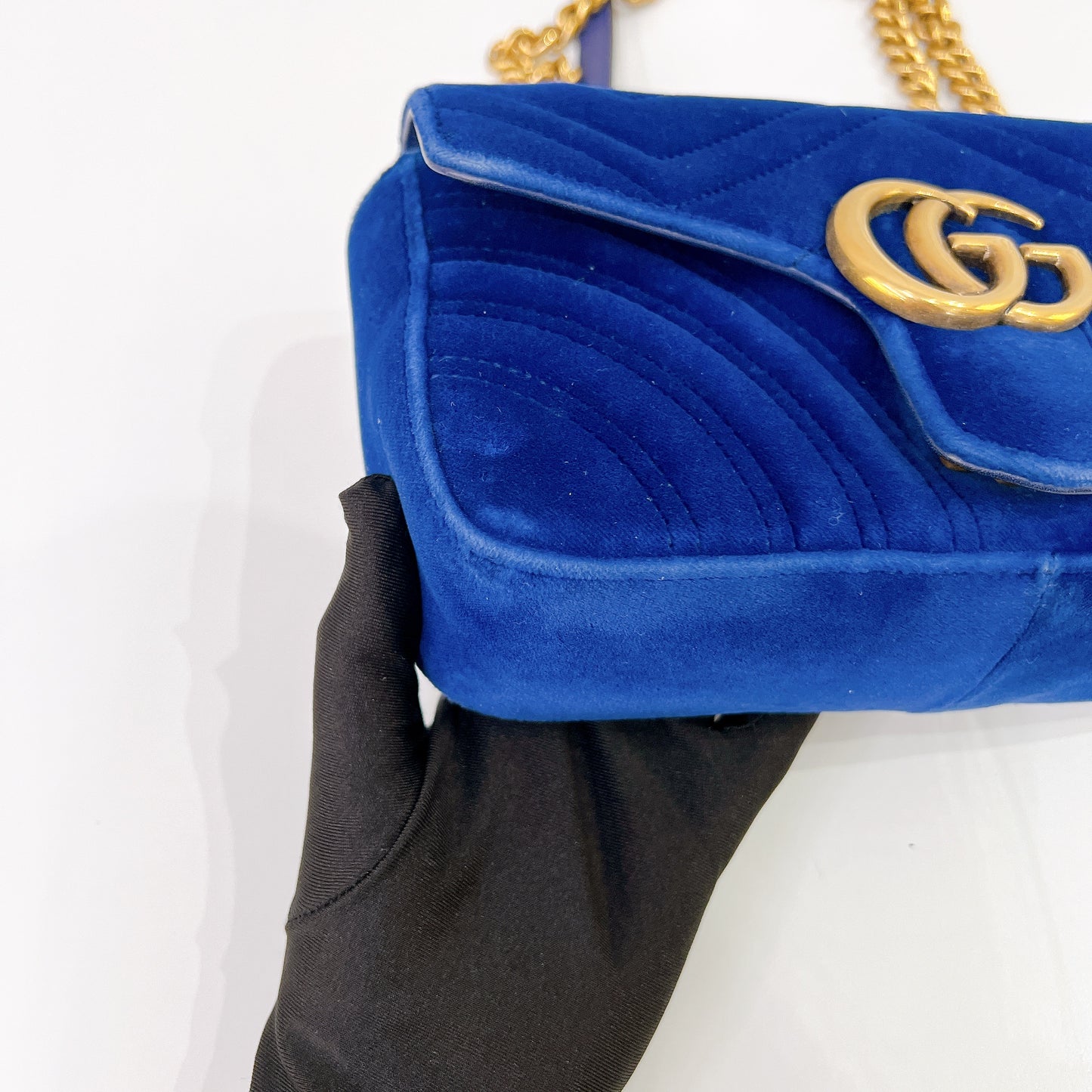 Gucci Marmont Mini Blue In Velvet
