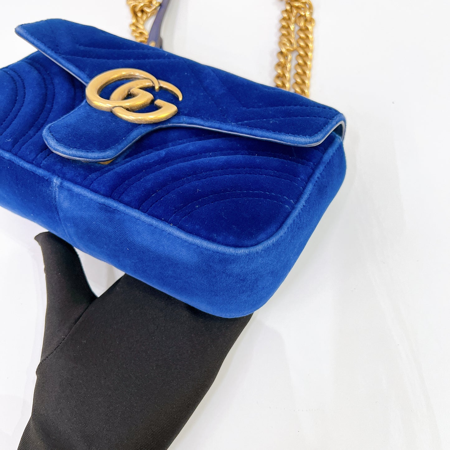Gucci Marmont Mini Blue In Velvet