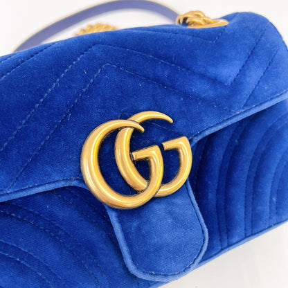 Gucci Marmont Mini Blue In Velvet