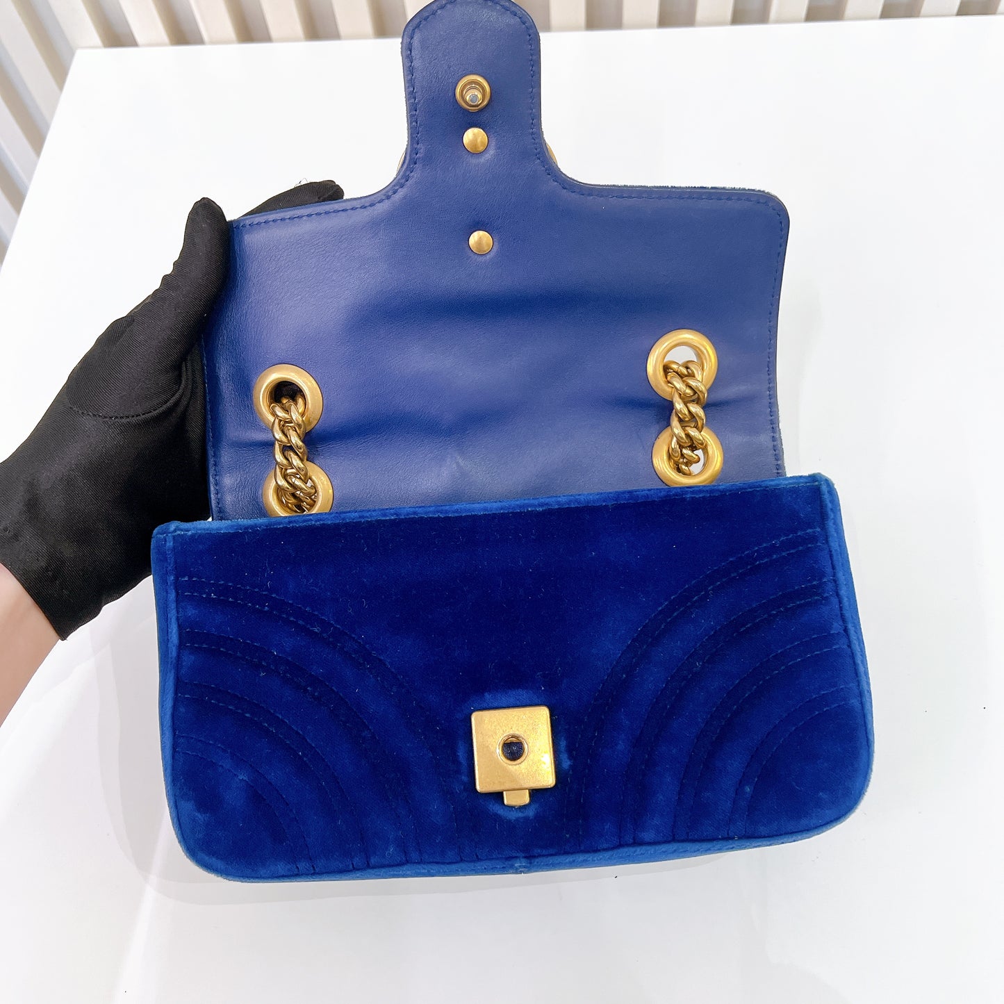 Gucci Marmont Mini Blue In Velvet