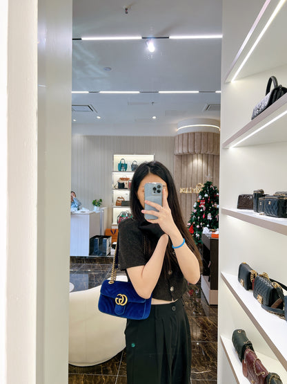 Gucci Marmont Mini Blue In Velvet