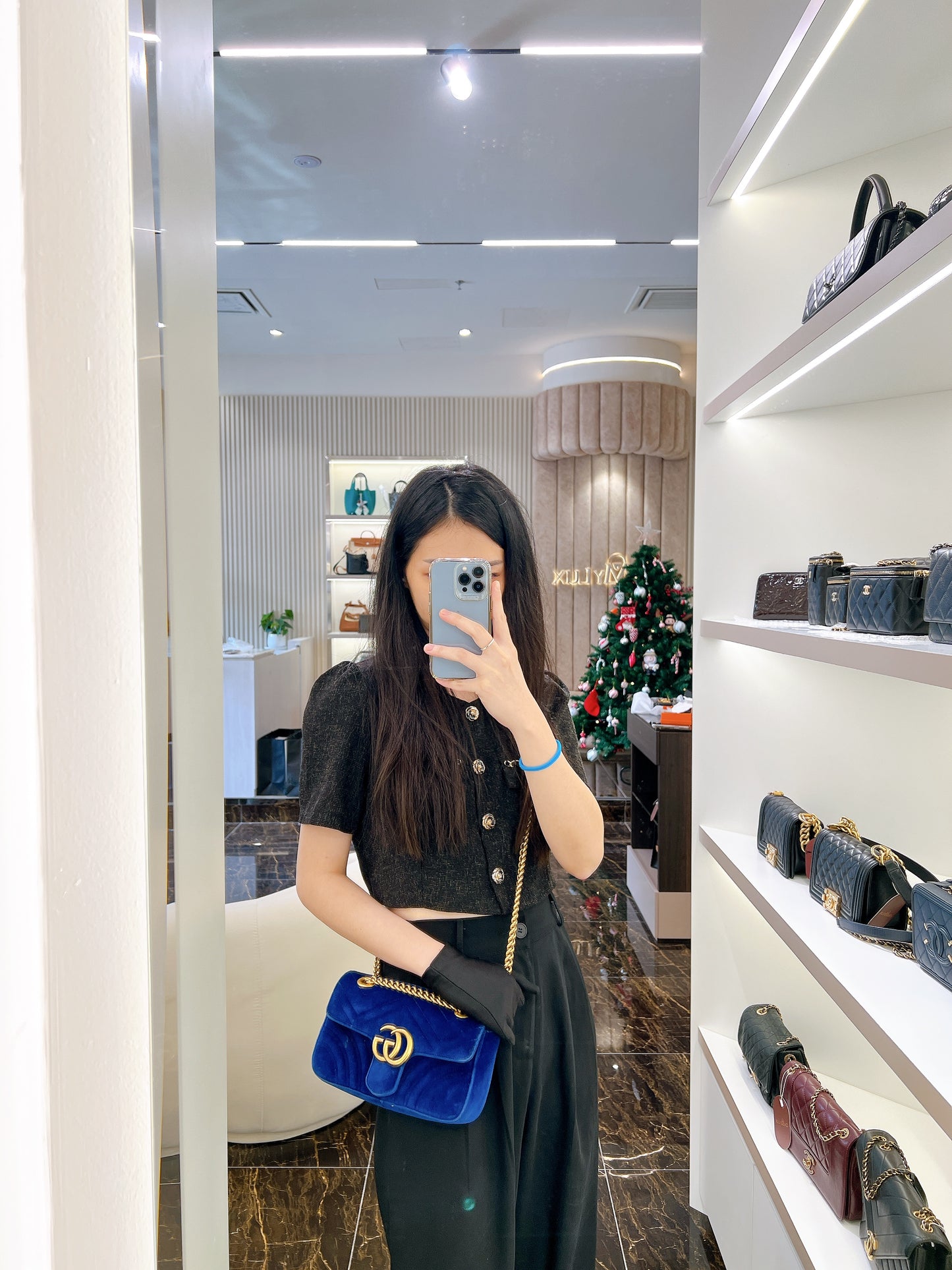 Gucci Marmont Mini Blue In Velvet