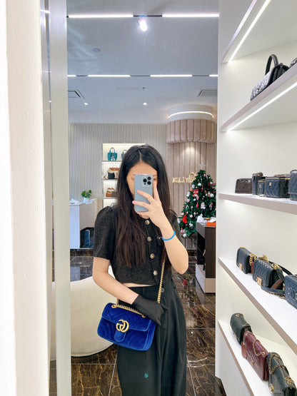 Gucci Marmont Mini Blue In Velvet