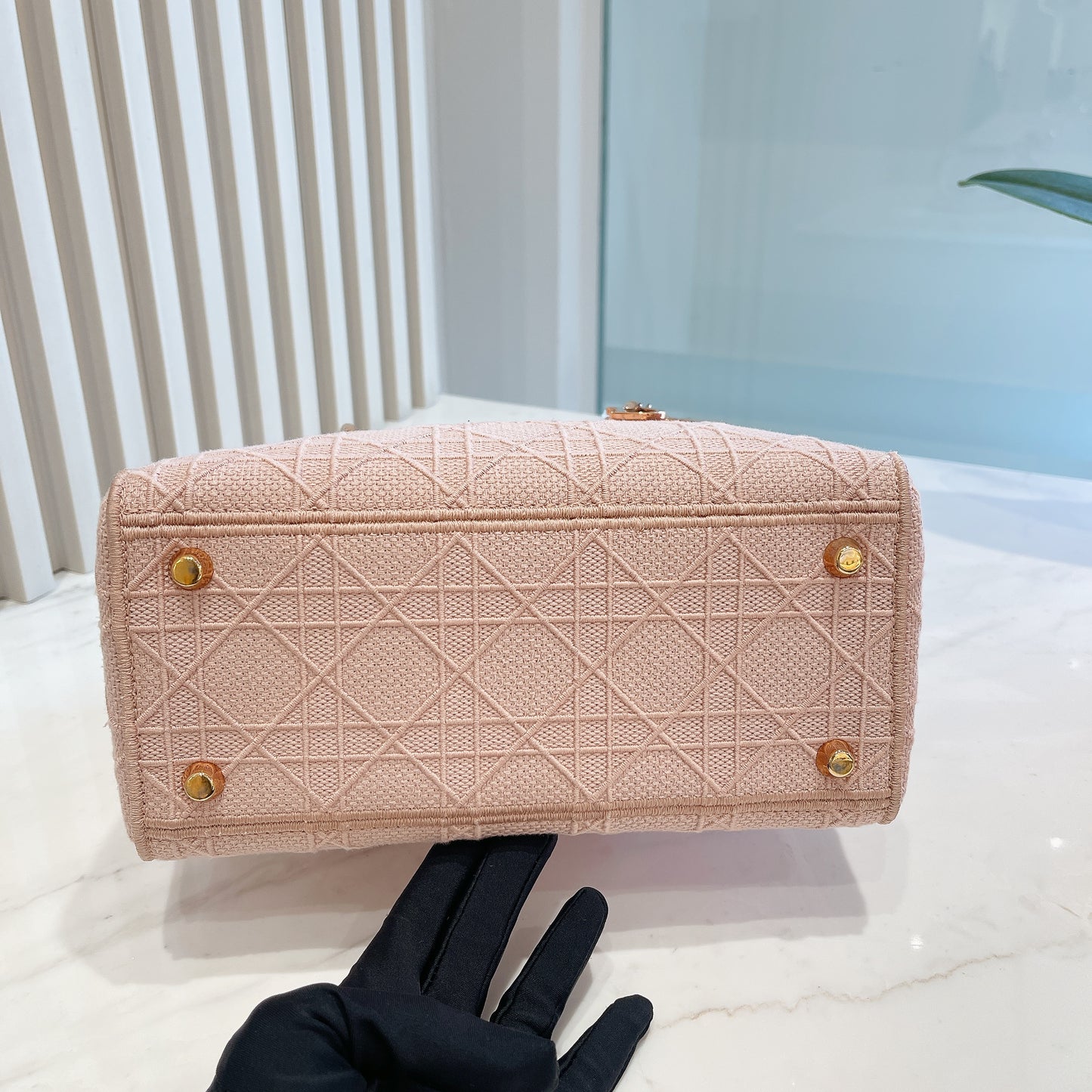 Lady D-Lite Canvas Embroidered Cannage Medium in Pink