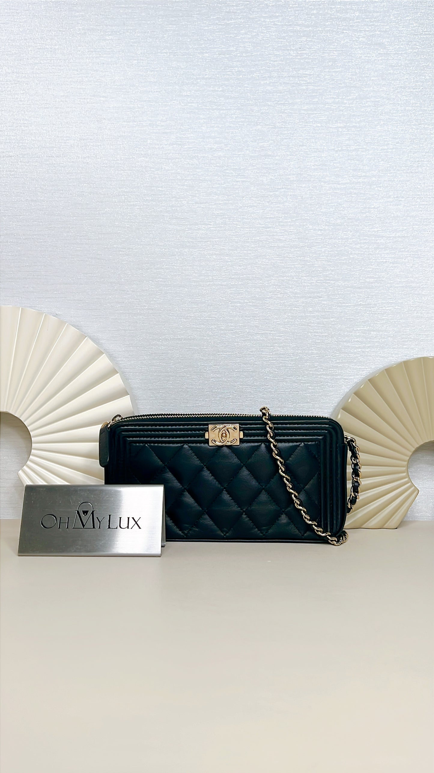 Chanel Boy Double Chain Pochette Black GHW