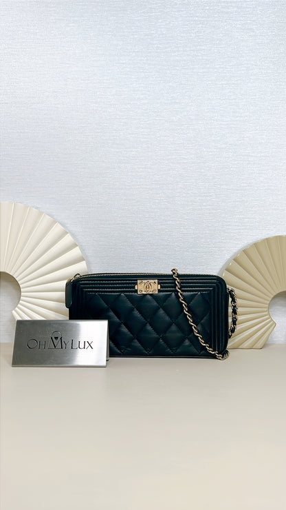 Chanel Boy Double Chain Pochette Black GHW