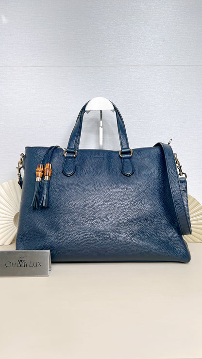 Gucci Bamboo Tassel Calfskin Top Handle Bag Soft Black