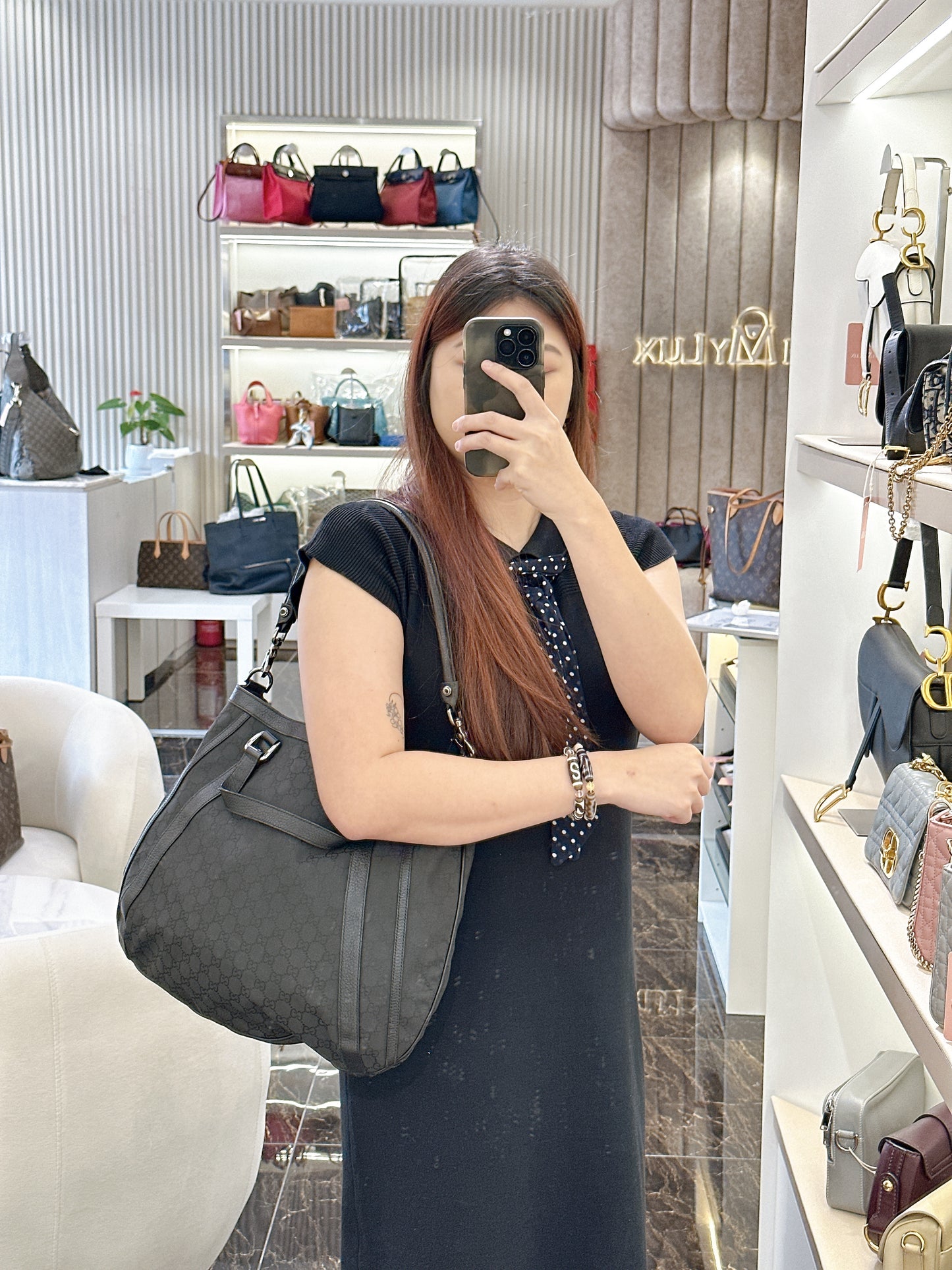Gucci GG Black Canvas 2 Way Shoulder Bag