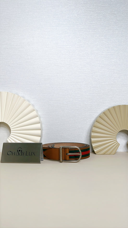 Gucci Striped Web Leather Belt