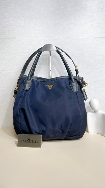 Prada 2 Way Navy Blue Nylon Tote