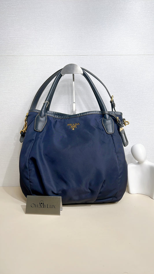 Prada 2 Way Navy Blue Nylon Tote