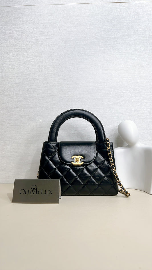 Chanel Black Shiny Calfskin Mini Kelly Shopper Tote