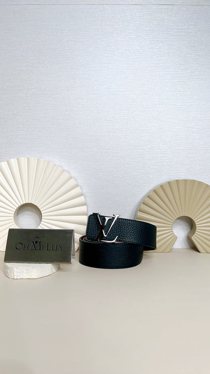 LV Reversible Taurillon Initiales Belt in Black/Red SHW