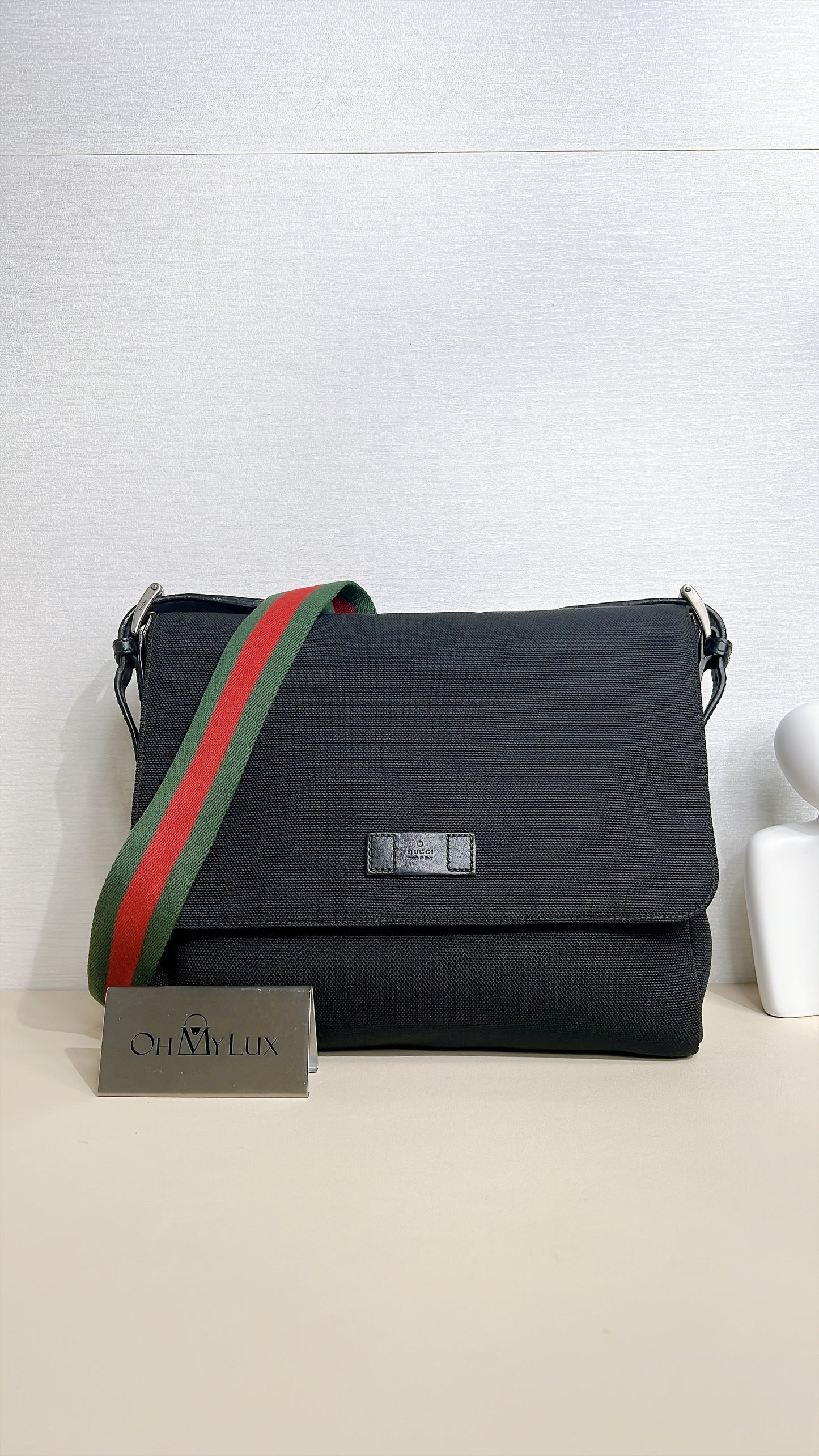 Gucci Techno Large Web Nylon Canvas Messenger Bag