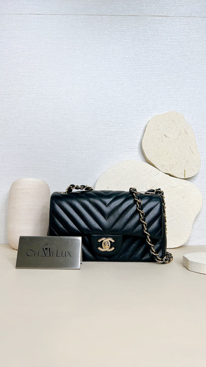 Chanel Mini Rectangular in Chevron Black GHW