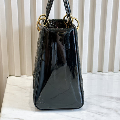 Lady Dior Medium in Black Patent GHW