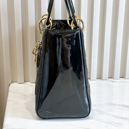 Lady Dior Medium in Black Patent GHW