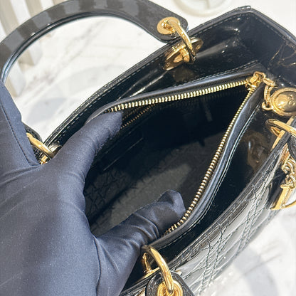 Lady Dior Medium in Black Patent GHW