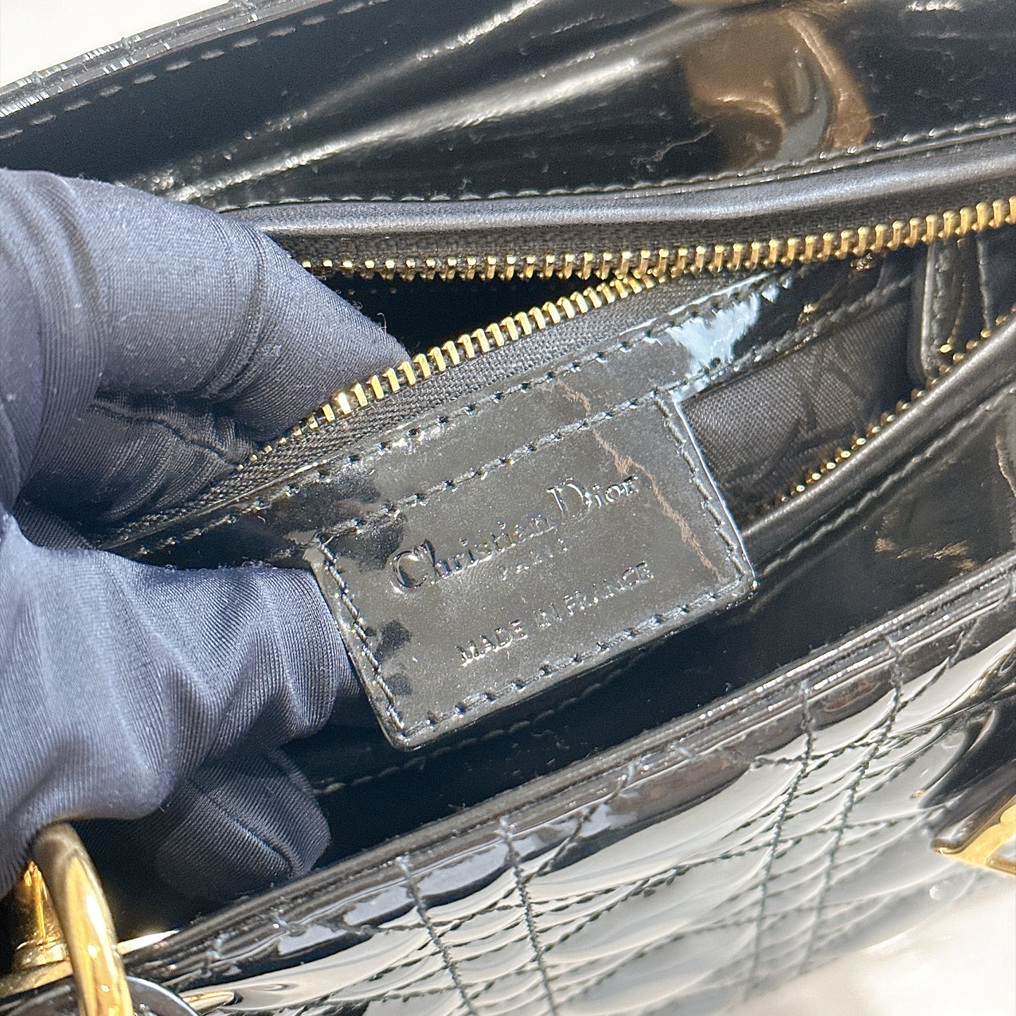 Lady Dior Medium in Black Patent GHW