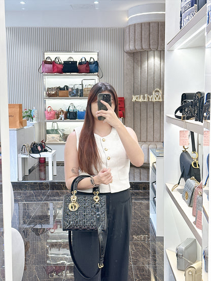Lady Dior Medium in Black Patent GHW
