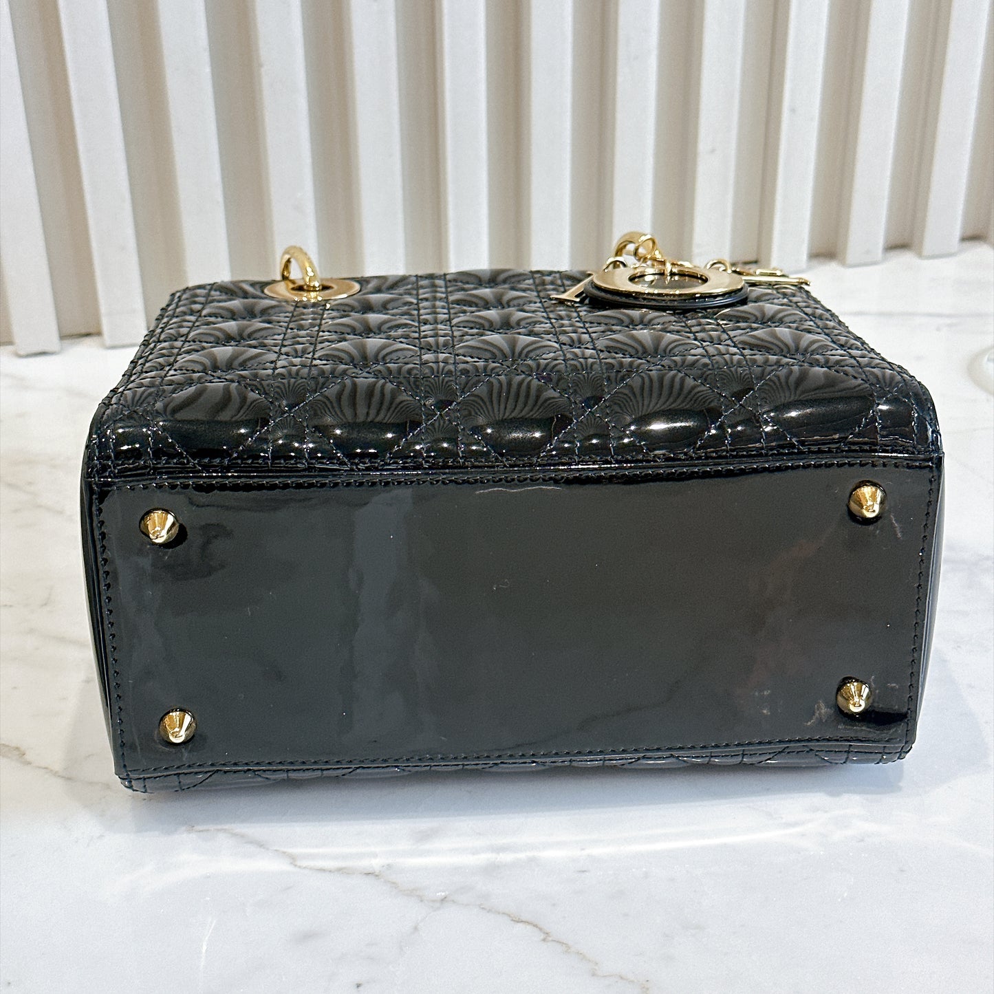 Lady Dior Medium in Black Patent GHW