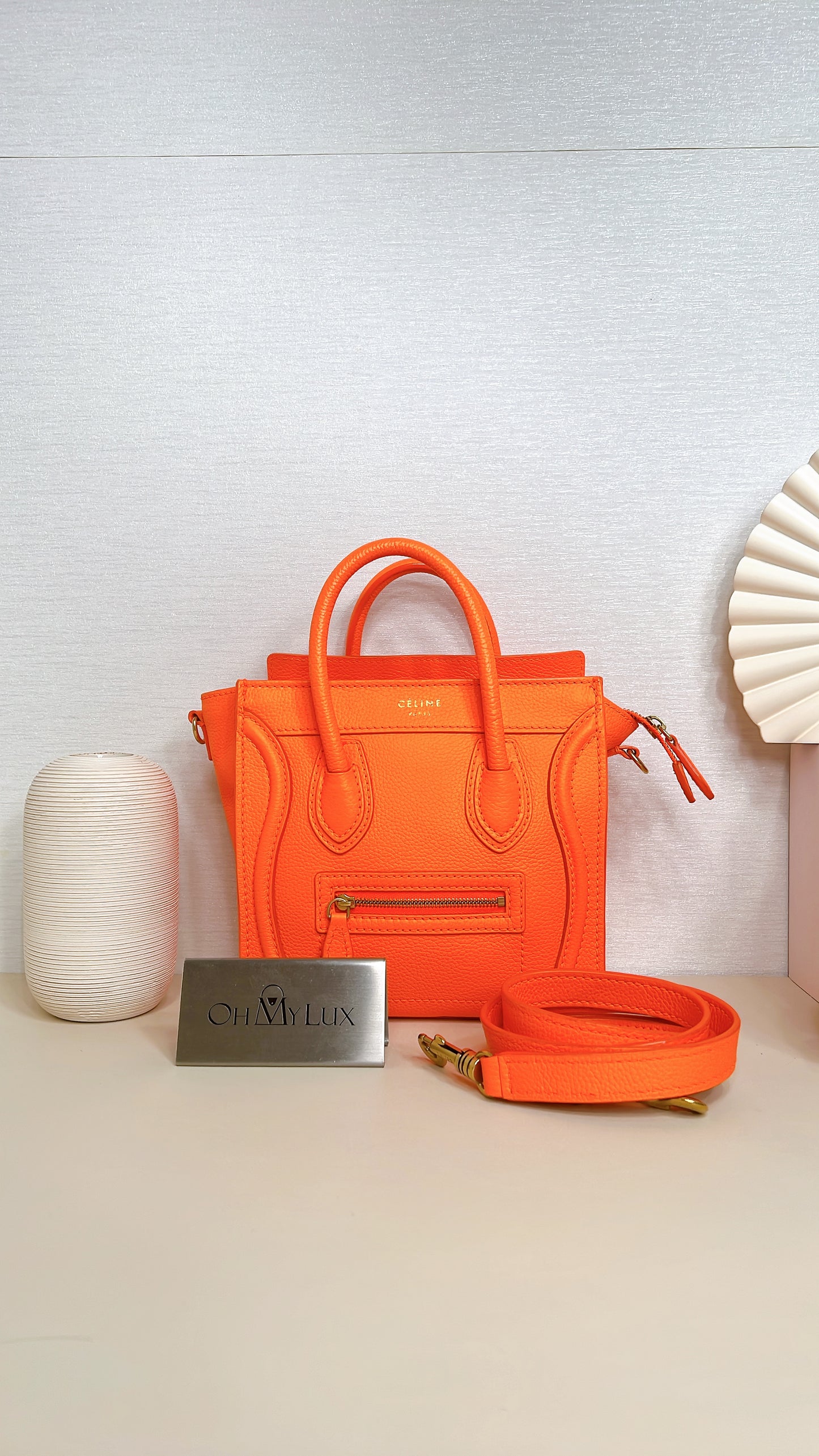 Celine Nano Luggage in Bright Orange