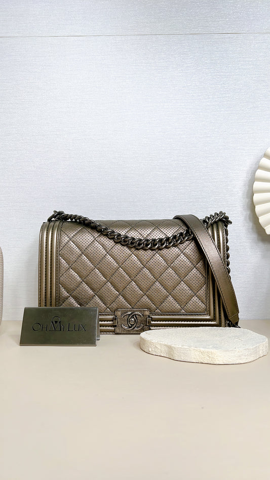 Chanel Boy New Medium Perforated Dark Silver