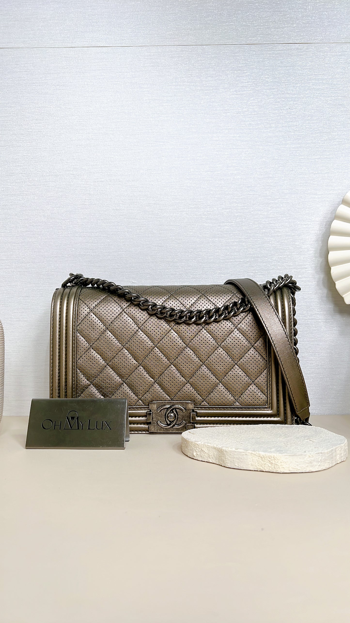 Chanel Boy New Medium Perforated Dark Silver