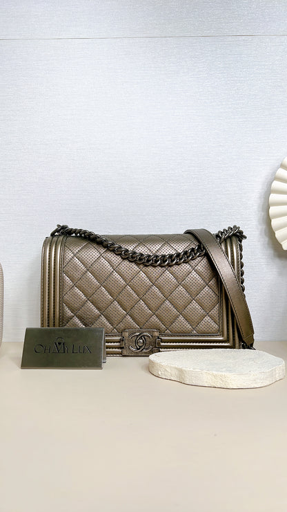 Chanel Boy New Medium Perforated Dark Silver