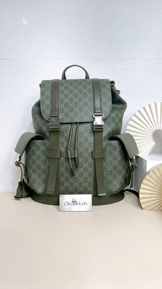 Gucci GG Monogram Large Backpack in Forest Green