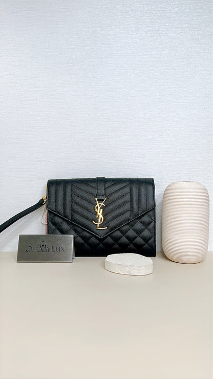 YSL Cassandra Envelope Clutch in Black