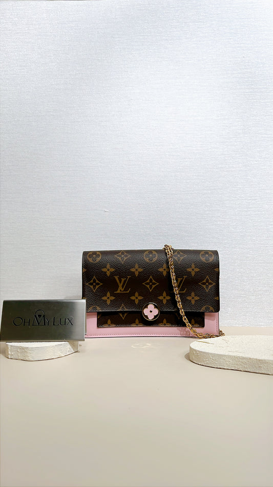 LV Monogram Flore Chain Wallet in Rose Ballerine