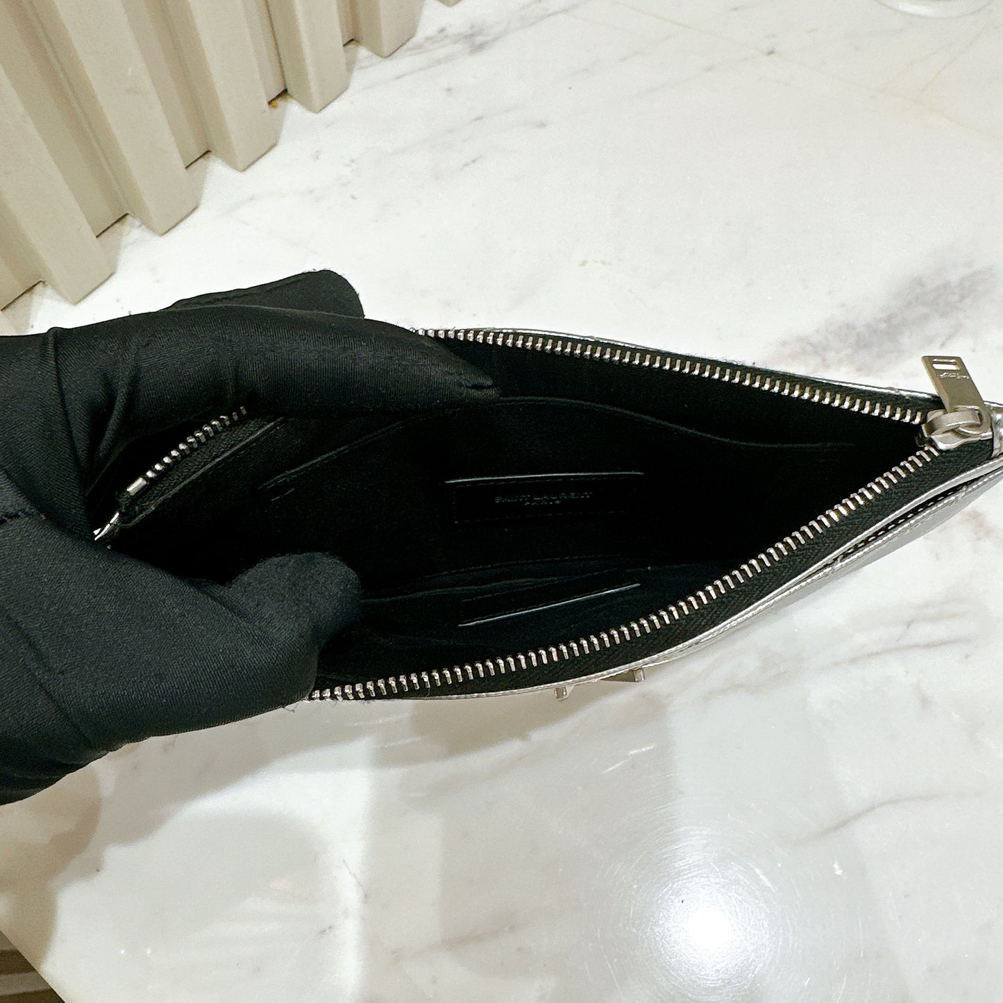 YSL Bill Pouch in Silver