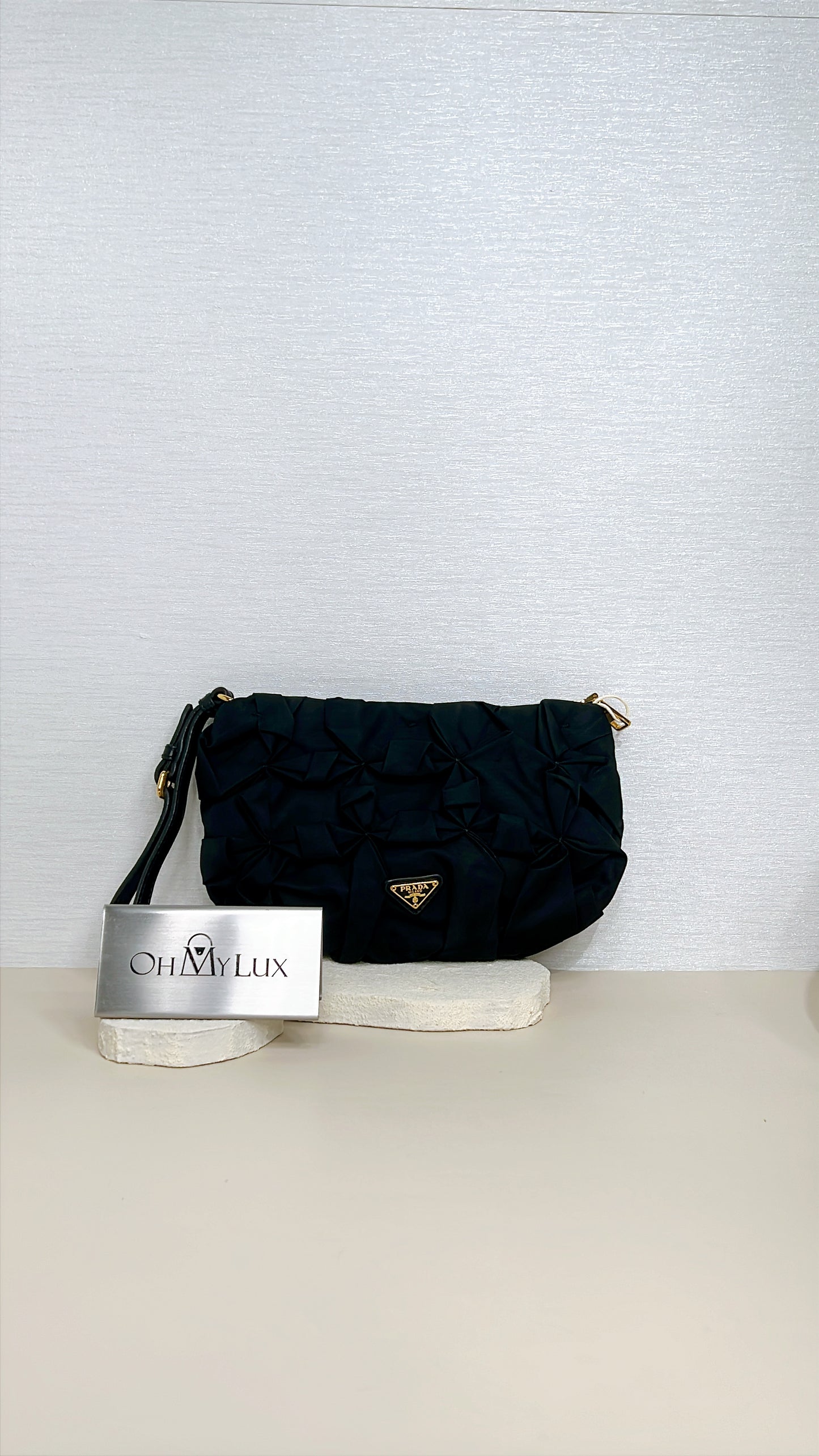 Prada Origami Nylon Clutch in Black