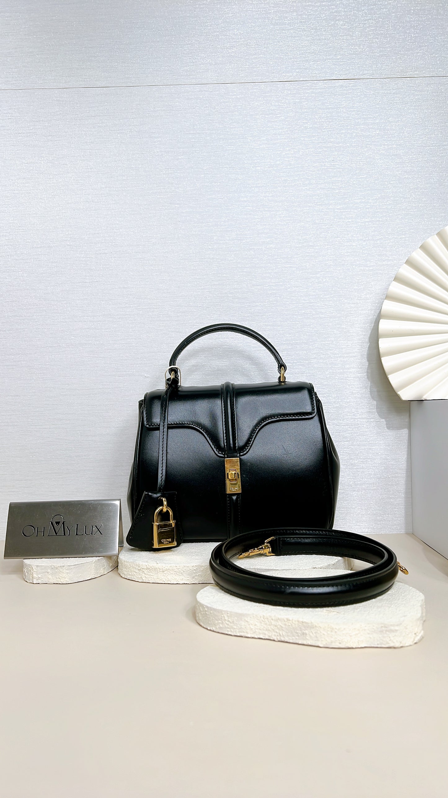 Celine Mini 16 Satinated Calfskin in Black