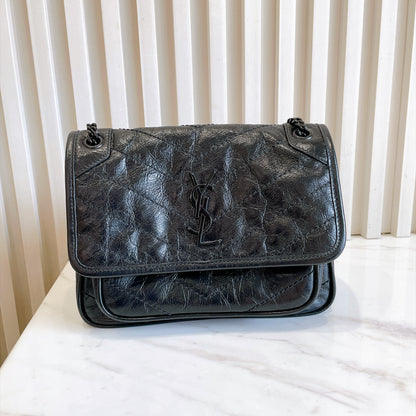 YSL Niki Baby in Vintage Leather Black