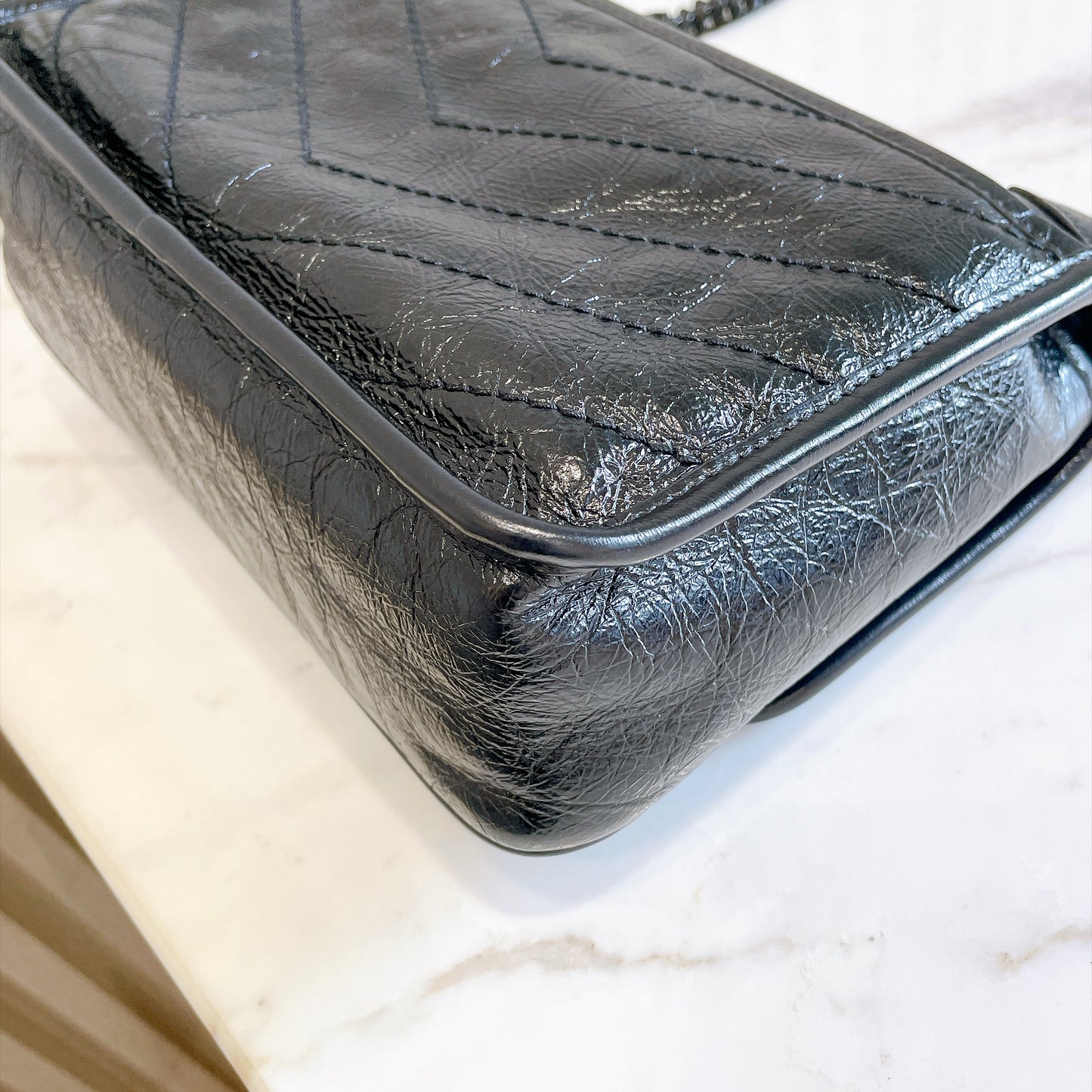 YSL Niki Baby in Vintage Leather Black