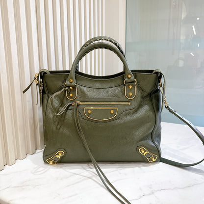 Balenciaga Metallic Edges Velo in Vert Lichen Green Chevre Goatskin