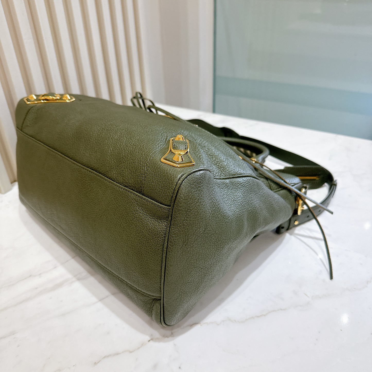 Balenciaga Metallic Edges Velo in Vert Lichen Green Chevre Goatskin