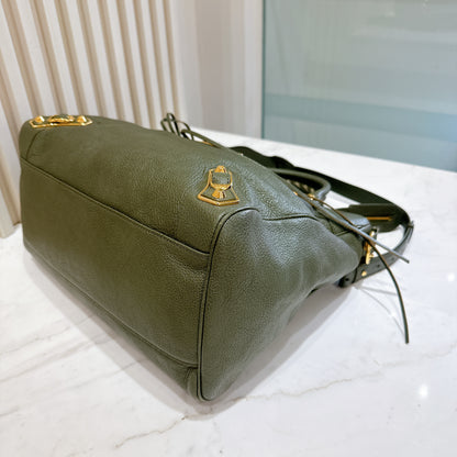 Balenciaga Metallic Edges Velo in Vert Lichen Green Chevre Goatskin