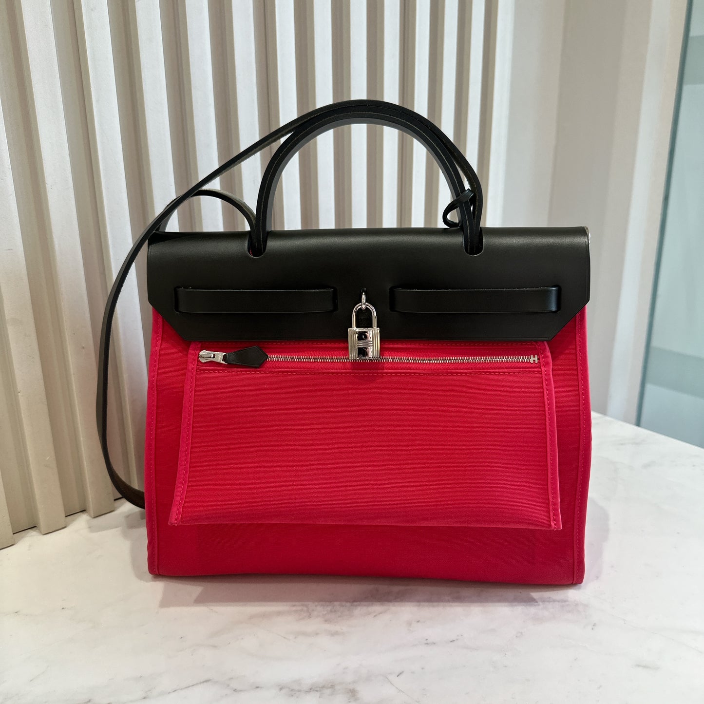 Hermes Toile Vache Hunter Herbag Zip 31 Rose Extreme Kaki