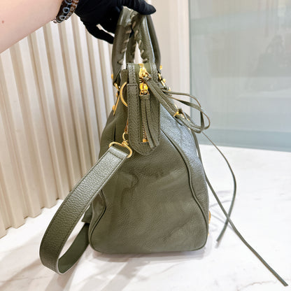 Balenciaga Metallic Edges Velo in Vert Lichen Green Chevre Goatskin