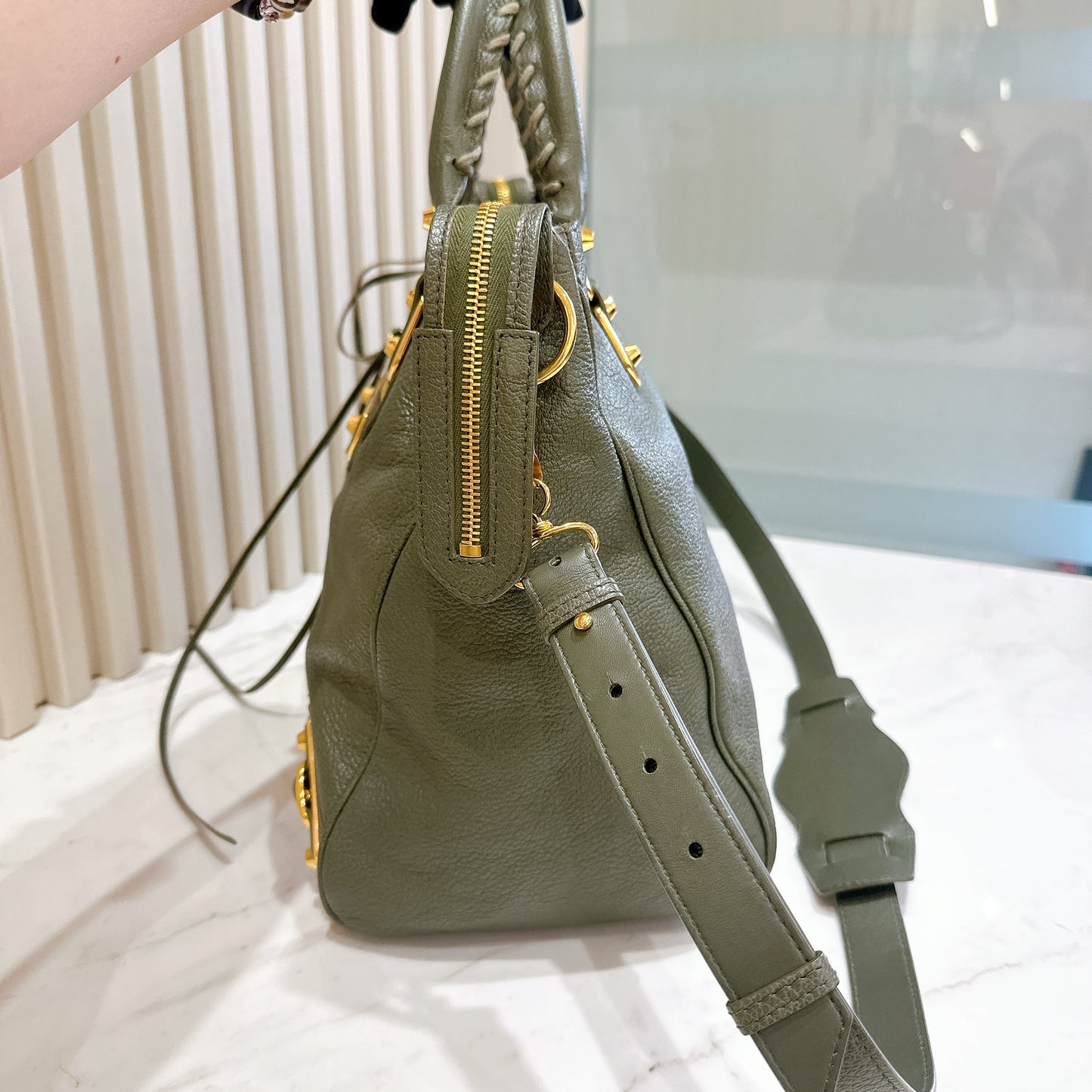 Balenciaga Metallic Edges Velo in Vert Lichen Green Chevre Goatskin