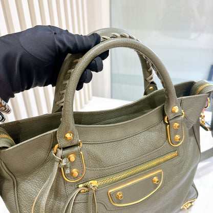 Balenciaga Metallic Edges Velo in Vert Lichen Green Chevre Goatskin