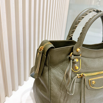 Balenciaga Metallic Edges Velo in Vert Lichen Green Chevre Goatskin