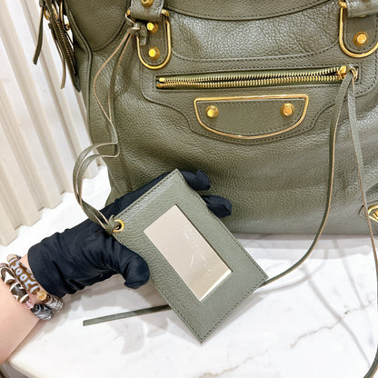 Balenciaga Metallic Edges Velo in Vert Lichen Green Chevre Goatskin