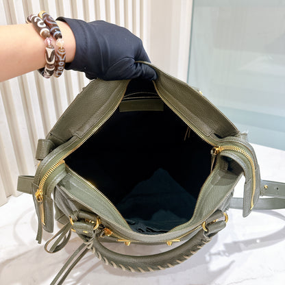 Balenciaga Metallic Edges Velo in Vert Lichen Green Chevre Goatskin