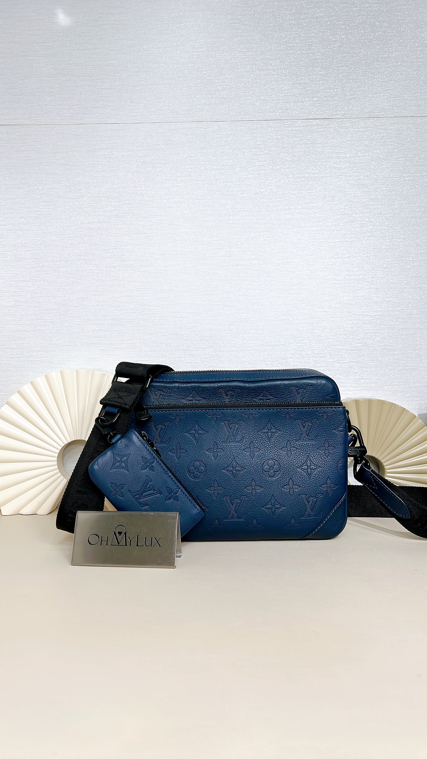 LV Trio Messenger in Navy Blue